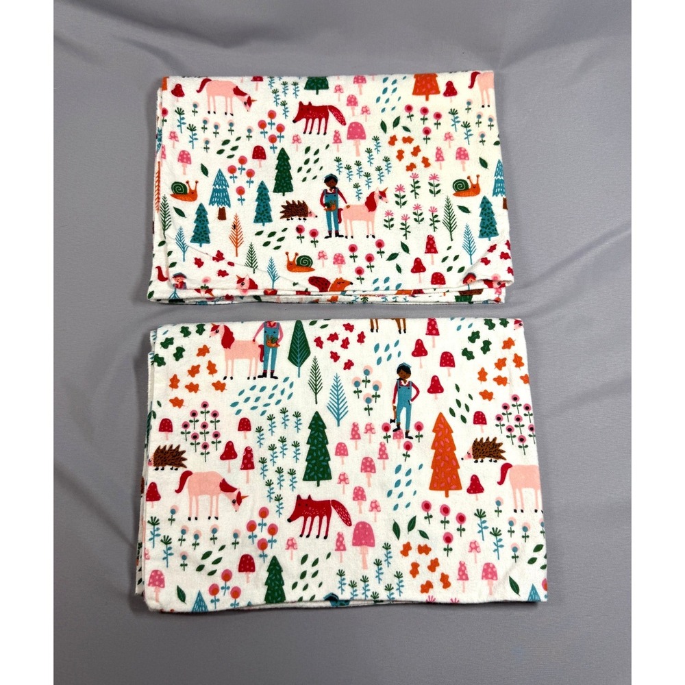 Set of 2 Pillowfort Flannel Pillowcases Wild Woodland Animals Cotton Standard